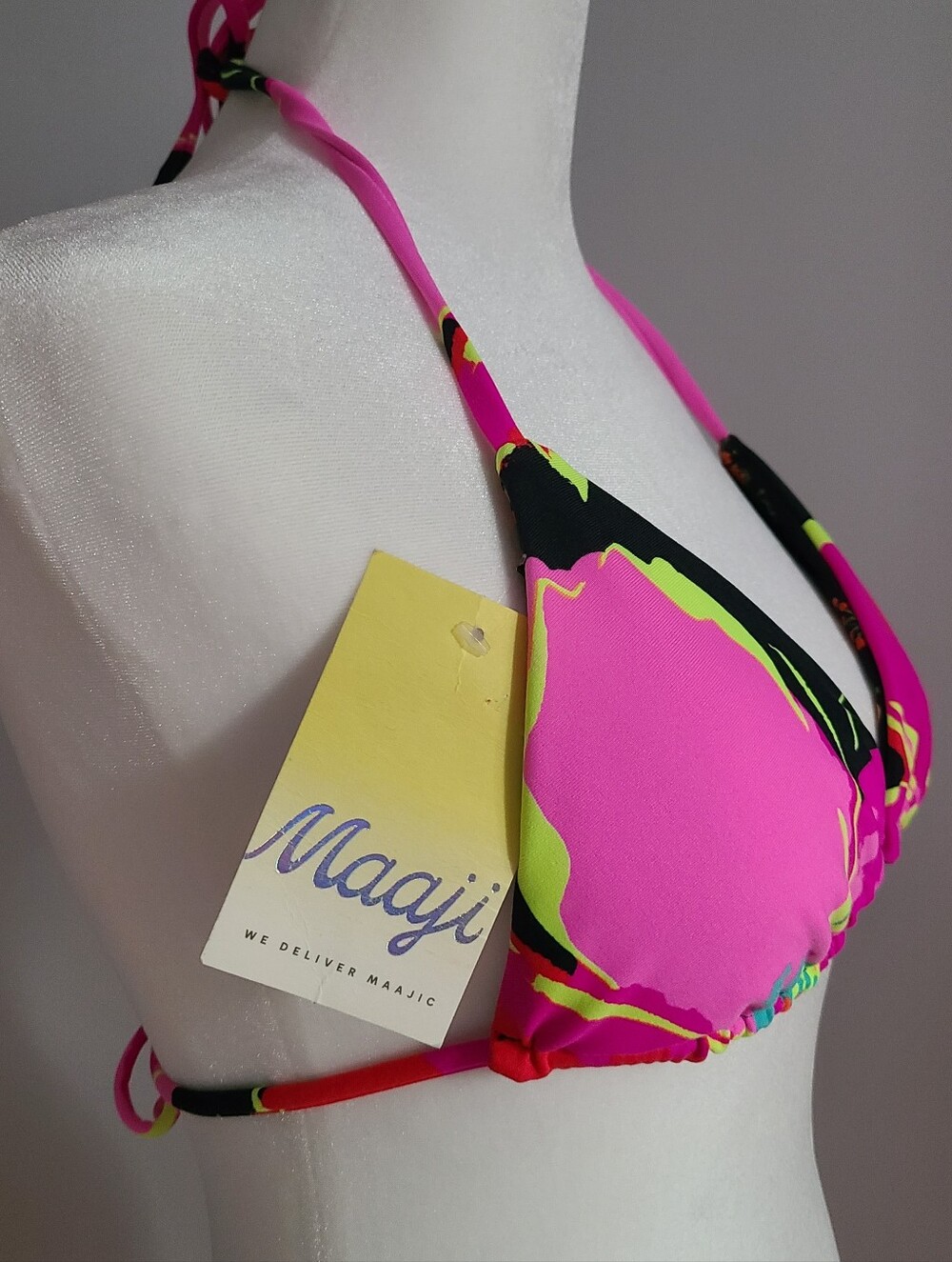 Maaji Women’s Reversible Pink Floral Halter Triangle Bikini Top Size M
